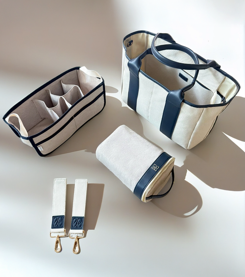 Diaper Tote Bag – 5pc Set w/ Cooler, Dividers, Stroller Straps | Navy |