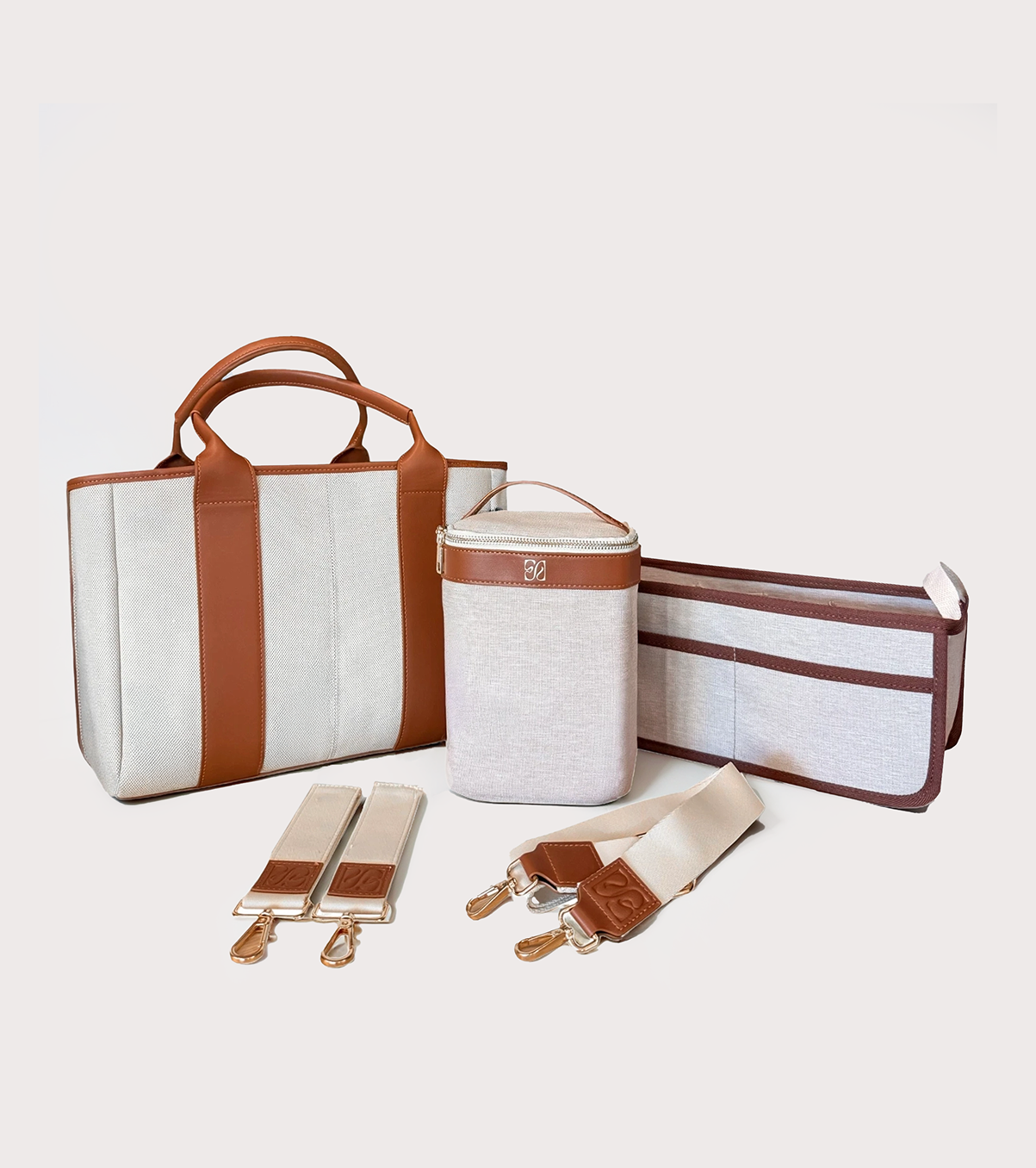 Diaper Tote Bag – 5pc Set w/ Cooler, Dividers, Stroller Straps | For New Moms
