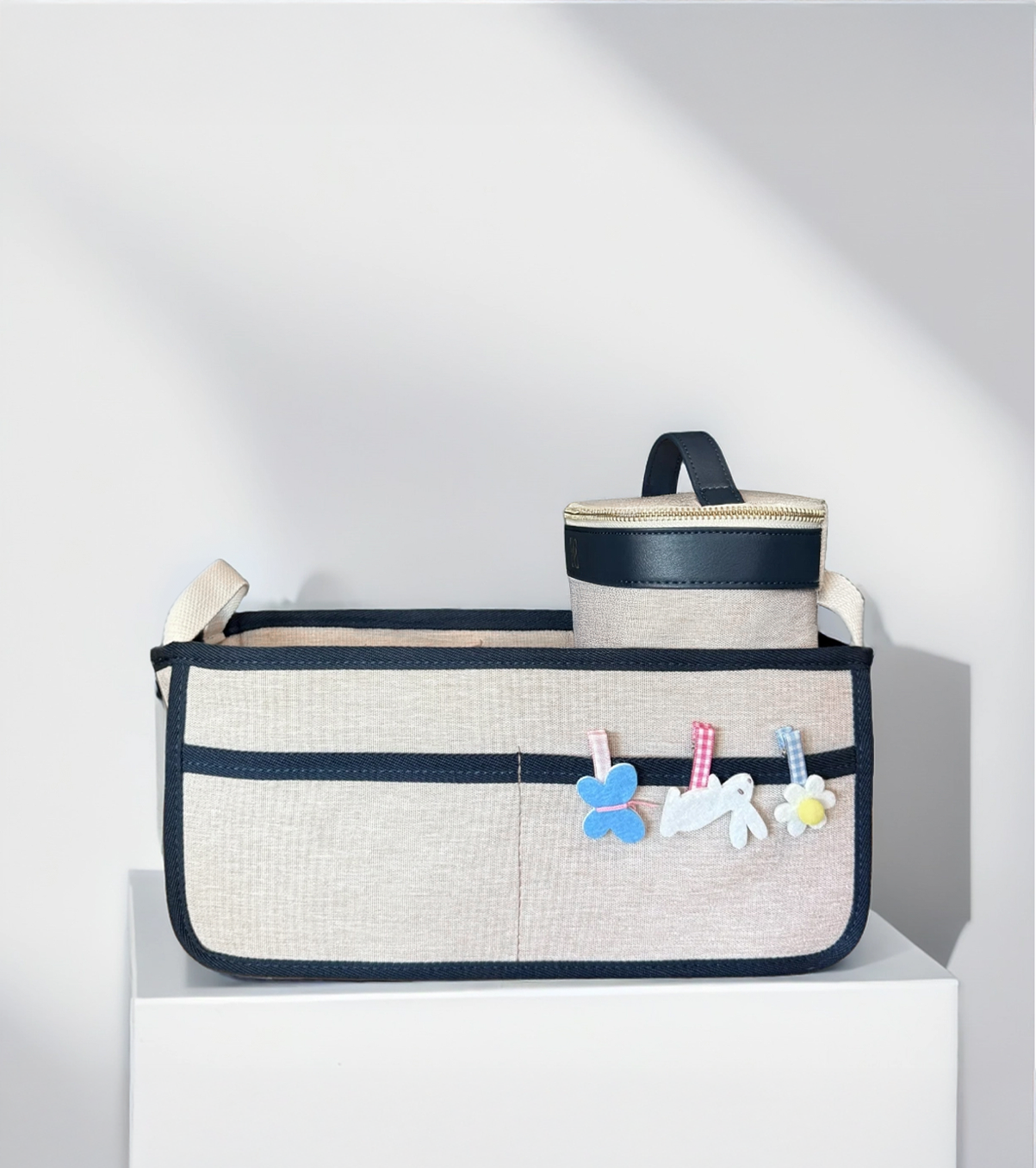 Diaper Tote Bag – 5pc Set w/ Cooler, Dividers, Stroller Straps | Navy |