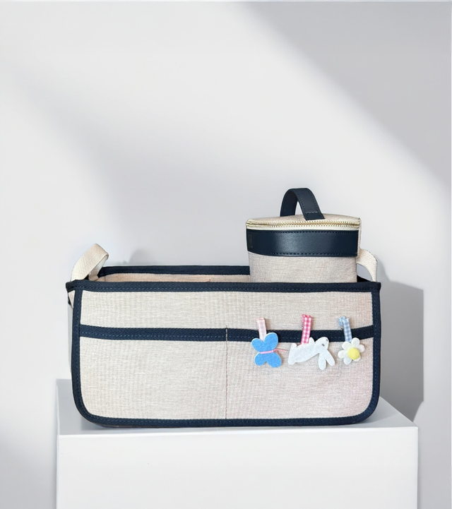 Diaper Tote Bag – 5pc Set w/ Cooler, Dividers, Stroller Straps | Navy |