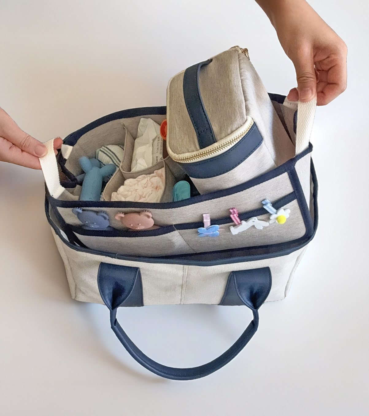 Diaper Tote Bag – 5pc Set w/ Cooler, Dividers, Stroller Straps | Navy |