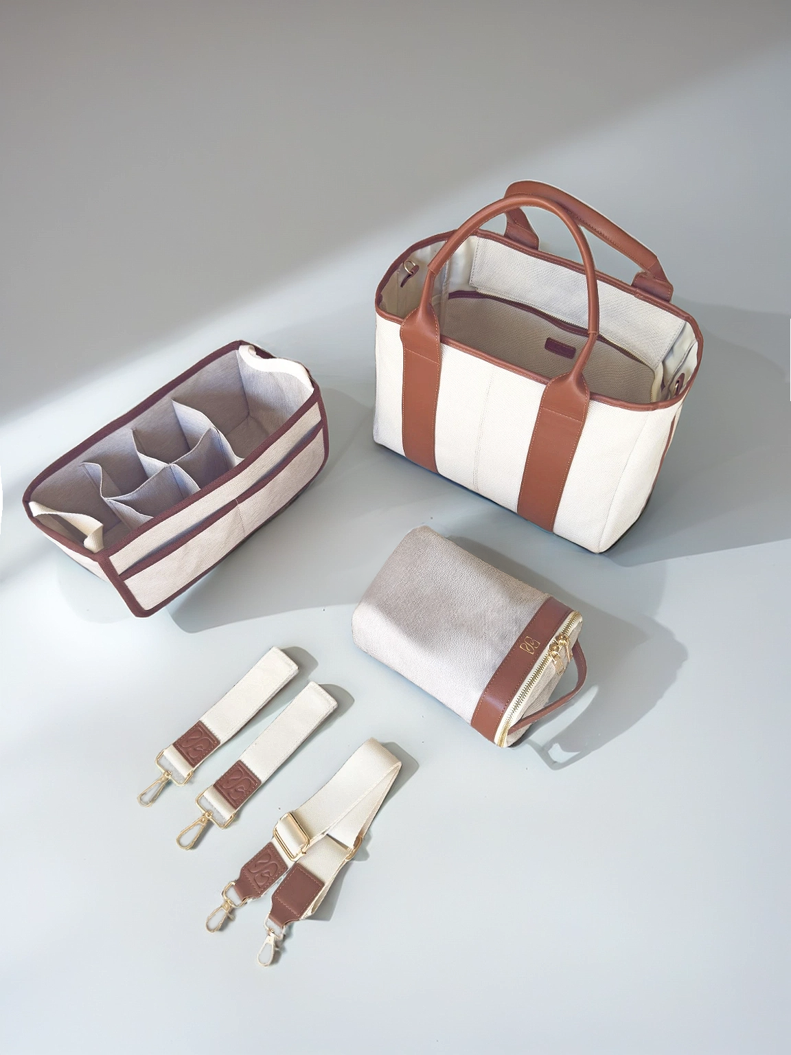 Diaper Tote Bag – 5pc Set w/ Cooler, Dividers, Stroller Straps | For New Moms