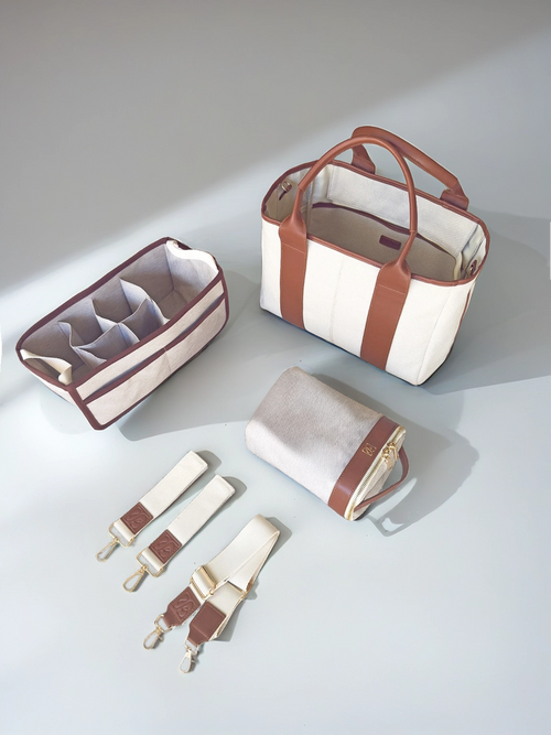 Diaper Tote Bag – 5pc Set w/ Cooler, Dividers, Stroller Straps | For New Moms
